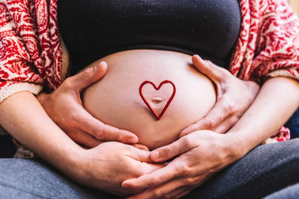 Creatividad que representa la salud cardiovascular de una mujer embarazada.